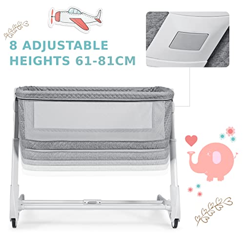 COSTWAY Bedside Sleeper Bassinet Cot, Breathable Mesh, Wheels