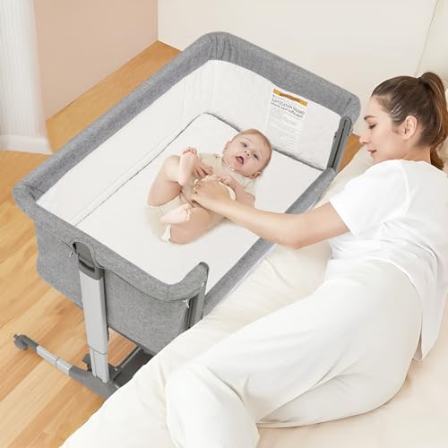 Adjustable Baby Bedside Crib with Soft Mattress