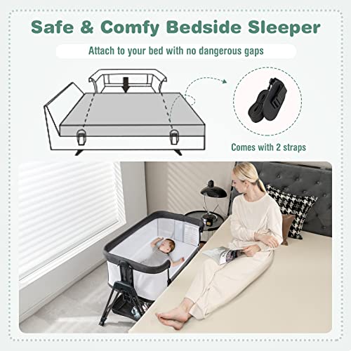 COSTWAY Baby Bedside Crib with Mattress and Storage Shelf