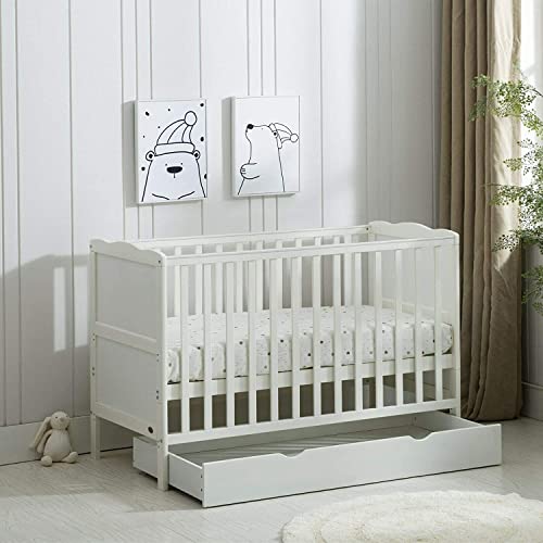 White Wooden Orlando Baby Cot Bed with Aloe Vera Mattress