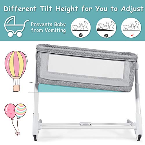 COSTWAY Bedside Sleeper Bassinet Cot, Breathable Mesh, Wheels
