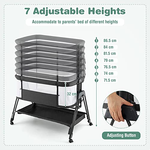 COSTWAY Baby Bedside Crib with Mattress and Storage Shelf
