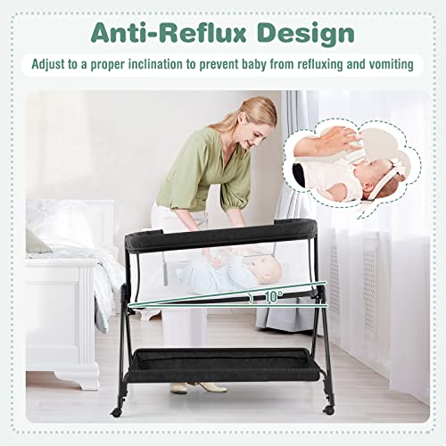 COSTWAY Baby Bedside Crib with Mattress and Storage Shelf