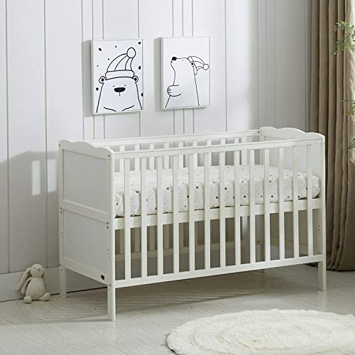 White Wooden Orlando Baby Cot Bed with Aloe Vera Mattress