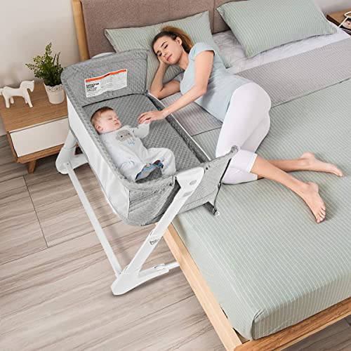 COSTWAY Bedside Sleeper Bassinet Cot, Breathable Mesh, Wheels
