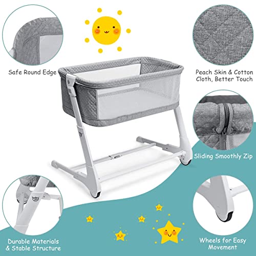 COSTWAY Bedside Sleeper Bassinet Cot, Breathable Mesh, Wheels