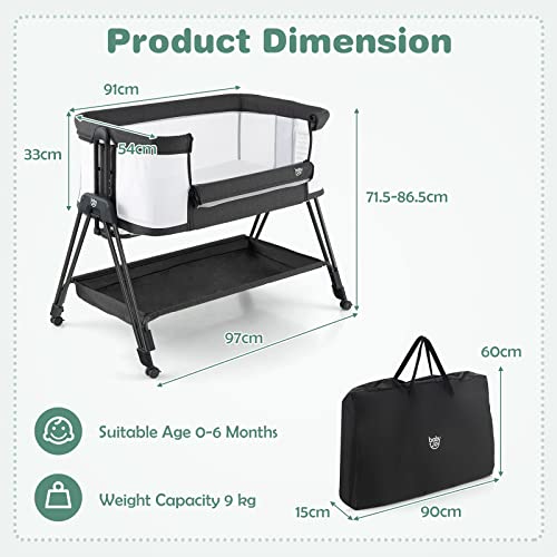 COSTWAY Baby Bedside Crib with Mattress and Storage Shelf