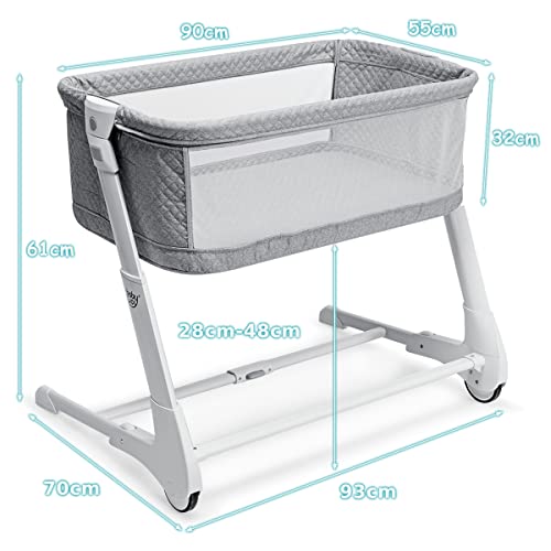 COSTWAY Bedside Sleeper Bassinet Cot, Breathable Mesh, Wheels