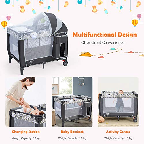 COSTWAY Portable Travel Cot with Changing Table and Music Box