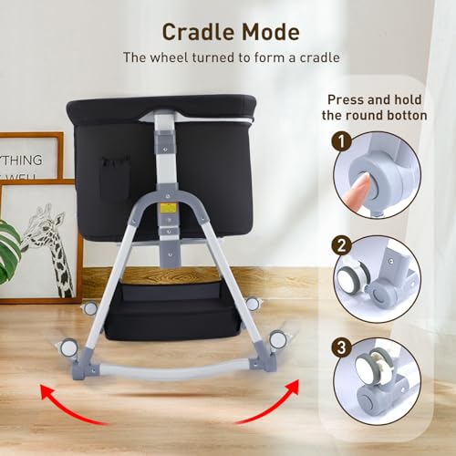4 in 1 Bedside Crib with Changing Table, Wheels