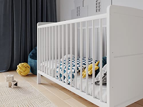 TIMON Convertible Wooden Baby Cot Bed 120x60cm & Deluxe Aloe Vera Foam Mattress (White)