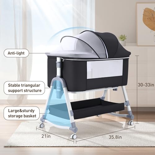 4 in 1 Bedside Crib with Changing Table, Wheels