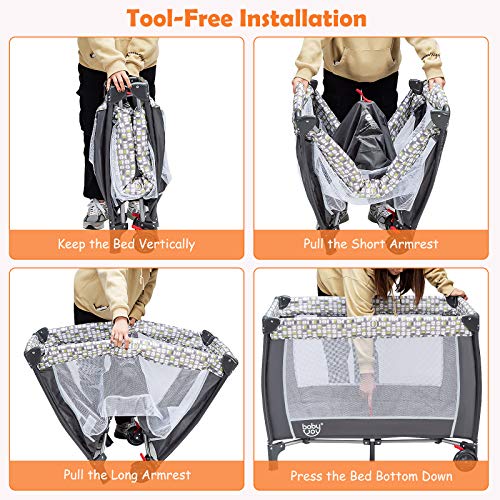 COSTWAY Portable Travel Cot with Changing Table and Music Box