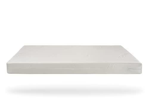TIMON Convertible Wooden Baby Cot Bed 120x60cm & Deluxe Aloe Vera Foam Mattress (White)