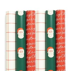 Santa Plaid Holiday Wrapping Paper Roll 30"x168