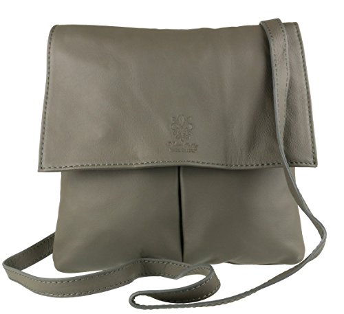 Women's Italian Leather Double Pocket Messenger Bag - Dark Grey