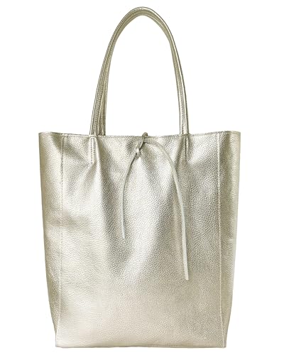 Women's Italian Metallic Platinum Leather Tote Bag
