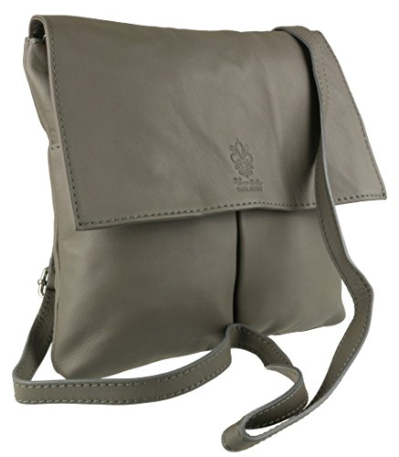 Women's Italian Leather Double Pocket Messenger Bag - Dark Grey