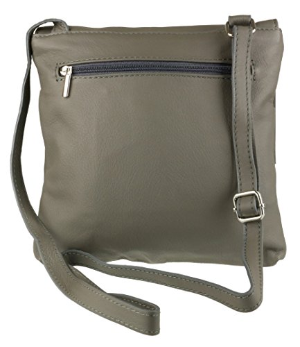Women's Italian Leather Double Pocket Messenger Bag - Dark Grey