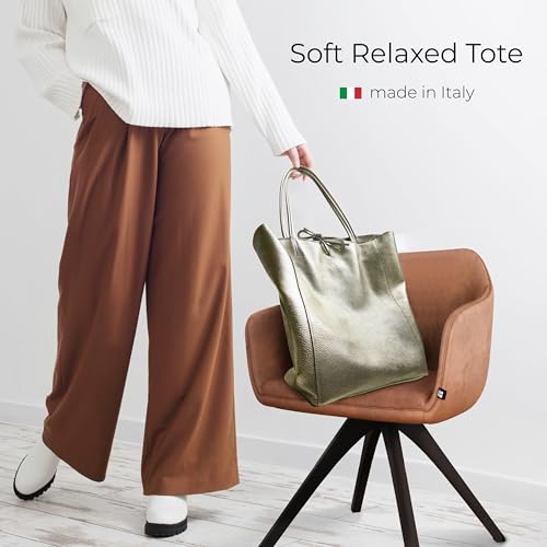 Women's Italian Metallic Platinum Leather Tote Bag