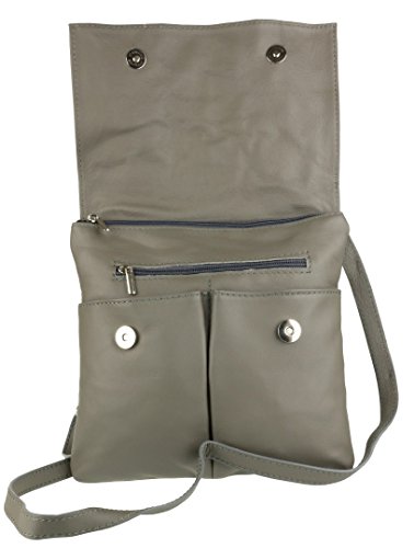 Women's Italian Leather Double Pocket Messenger Bag - Dark Grey