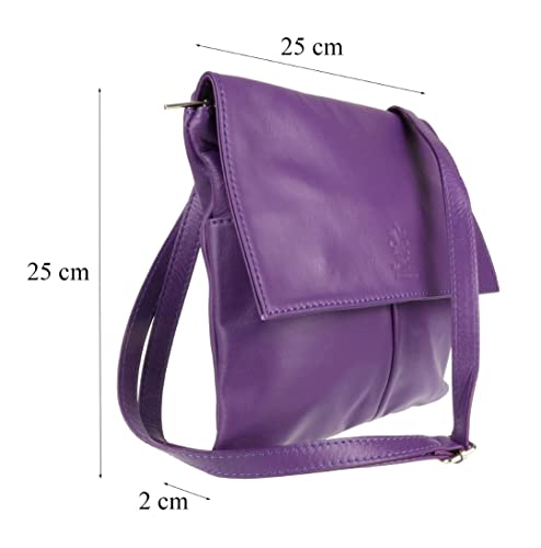 Women's Italian Leather Double Pocket Messenger Bag - Dark Grey