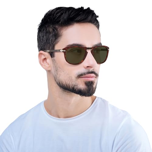 Persol PO0714SM Steve McQueen Aviator Sunglasses, Havana/Green