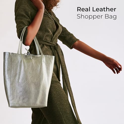 Women's Italian Metallic Platinum Leather Tote Bag