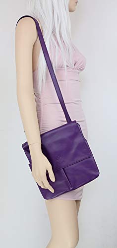 Women's Italian Leather Double Pocket Messenger Bag - Dark Grey