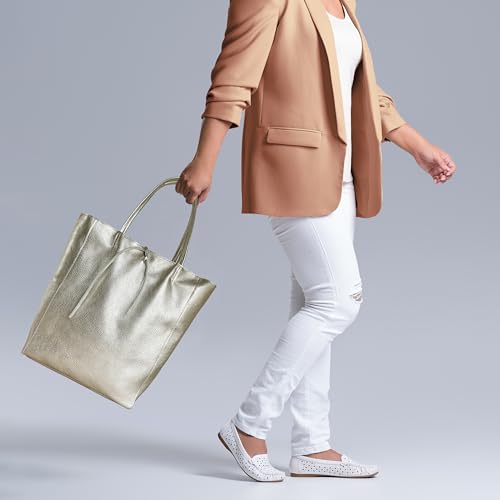 Women's Italian Metallic Platinum Leather Tote Bag