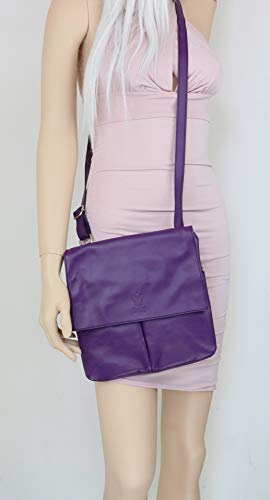 Women's Italian Leather Double Pocket Messenger Bag - Dark Grey