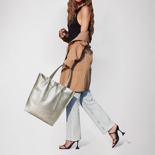Women's Italian Metallic Platinum Leather Tote Bag