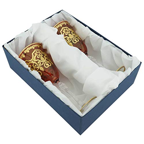 Murano Glass Wine Glasses 24K Gold Leaf, Red, Set