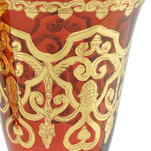 Murano Glass Wine Glasses 24K Gold Leaf, Red, Set