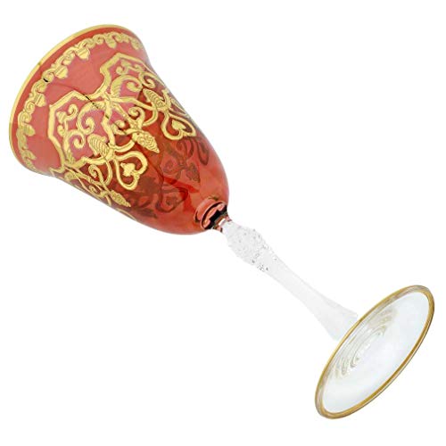 Murano Glass Wine Glasses 24K Gold Leaf, Red, Set