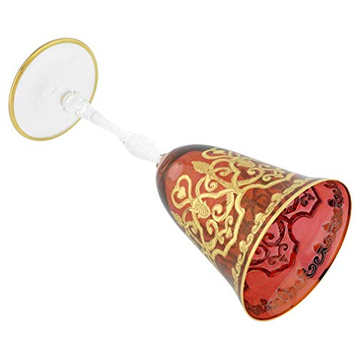 Murano Glass Wine Glasses 24K Gold Leaf, Red, Set