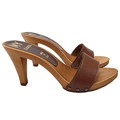 Italian Brown Leather Clogs - MY6302 Marrone, Women's Size 7