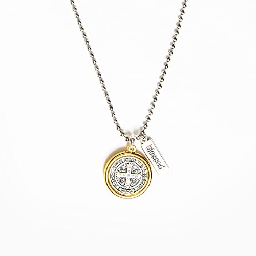 Hand-Cast Italian Benedictine Blessing Gold Rim Necklace