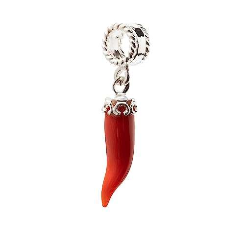 Handcrafted Italian Charm Horn in Coral and Silver