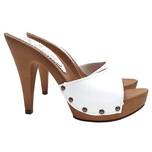 Italian-made White Leather Clogs - Kiara Shoes K213001