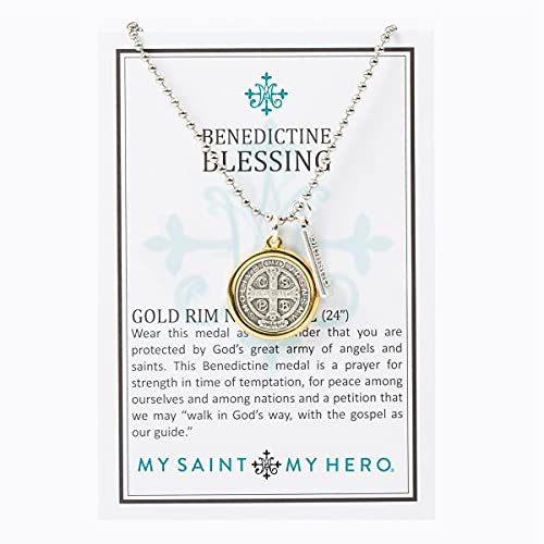 Hand-Cast Italian Benedictine Blessing Gold Rim Necklace