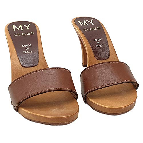 Italian Brown Leather Clogs - MY6302 Marrone, Women's Size 7
