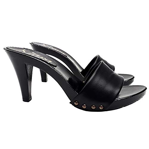 Kiara Black Leather Mule Heels - Made in Italy