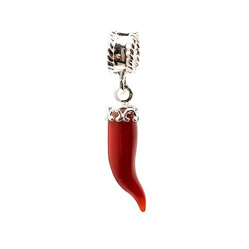 Handcrafted Italian Charm Horn in Coral and Silver