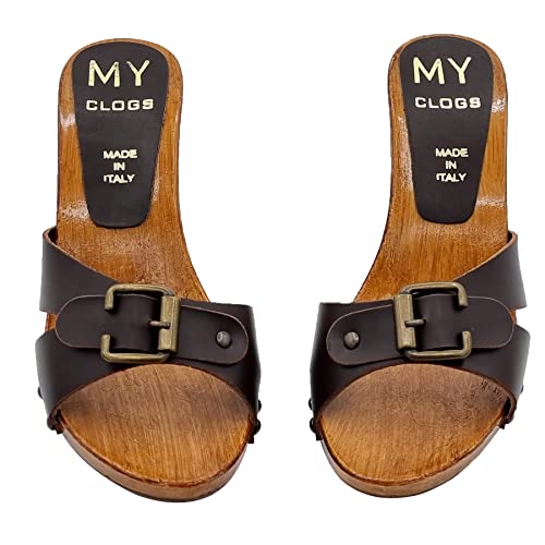 Italian Leather Clogs for Women - MY6130 MARRONE