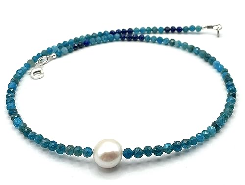 Italian made Apatite Necklace with Baroque Pearl