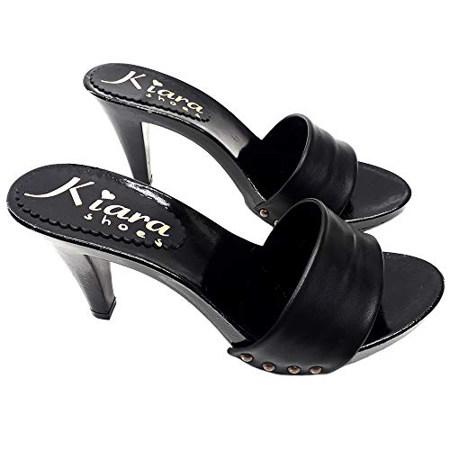 Kiara Black Leather Mule Heels - Made in Italy