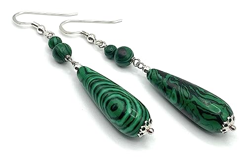 Italian Malachite Drop Earrings in 925 Silver