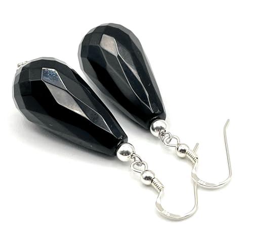 Italian Silver Black Onyx Drop Earrings - Birthday Gift
