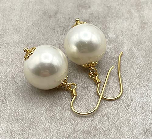 Italian White Pearl Gold Vermeil Dangle Earrings